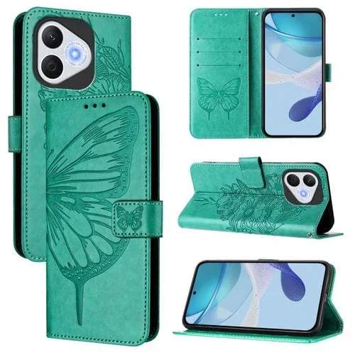 Funda de Cuero para Honor 400 Lite con Diseño de Mariposa en Relieve (Verde)