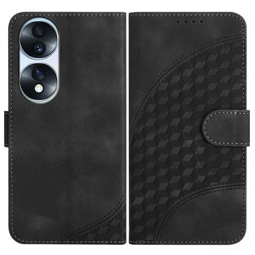 Funda de Cuero para Honor 70 Pro Yx0060 con Relieve y Cabeza de Elefante con Cordón (Negro)