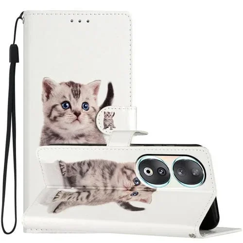 Funda de Cuero para Honor 90 con Dibujo de Colores Pequeño Gato Atigrado