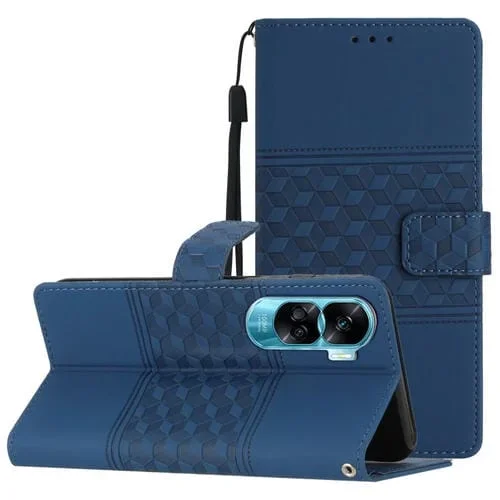 Funda de Cuero para Honor 90 Lite con Relieve de Diamante y Sensación de Piel (Azul Oscuro)