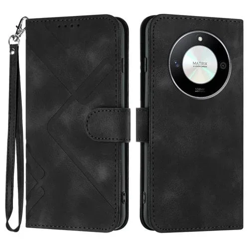 Funda de Cuero para Honor X50 y X9B con Patrón de Líneas y Sensación de Piel (Negro)