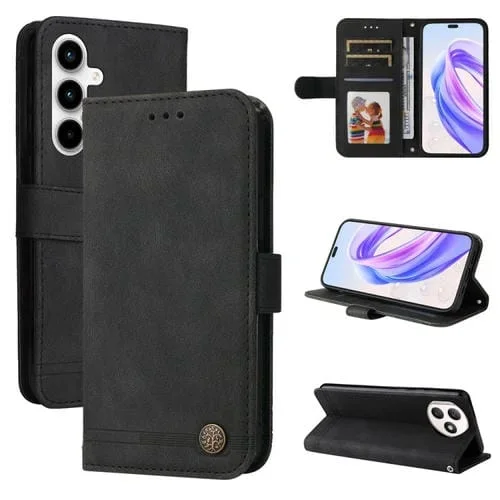 Funda de Cuero para Honor X50I con Botón de Metal + Skin Feel Life Tree (Negro)
