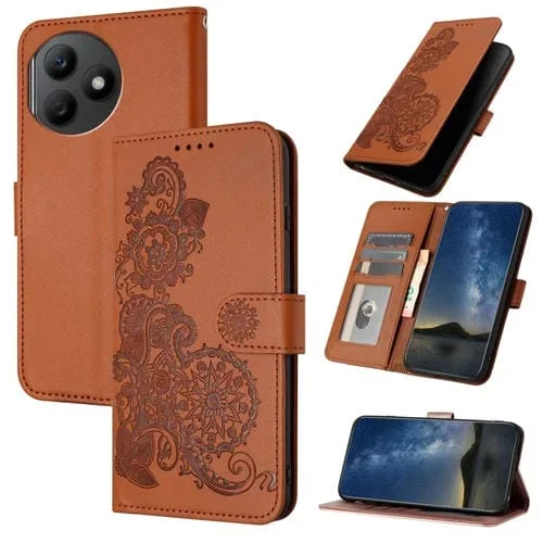 Funda de Cuero para Honor X50I con Tapa en Relieve Datura Flower (Marrón)