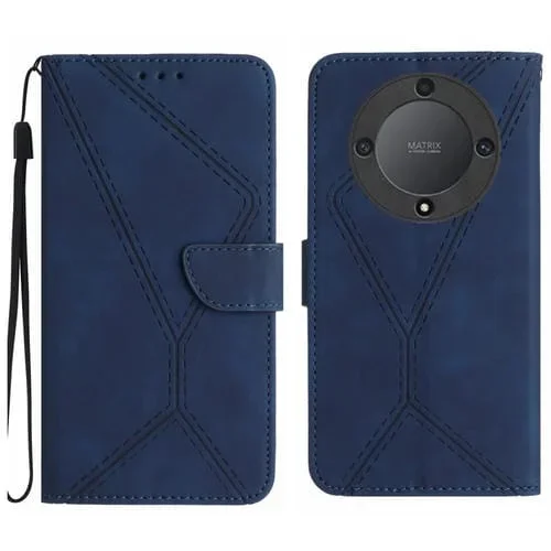 Funda de Cuero para Honor X9B con Costuras en Relieve (Azul)