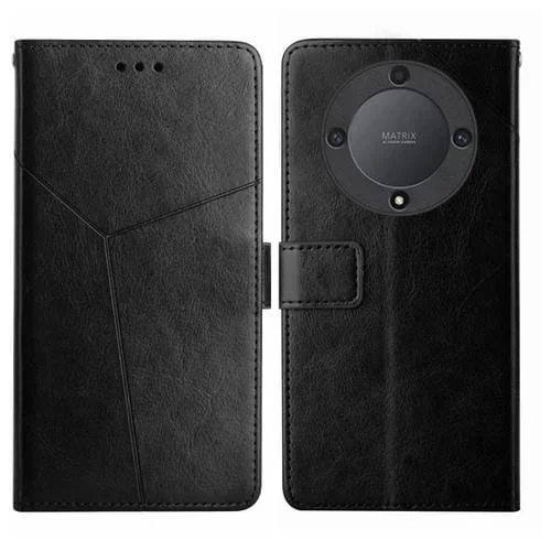 Funda de Cuero para Honor X9B con Tapa y Patrón en Forma de Y (Negro)