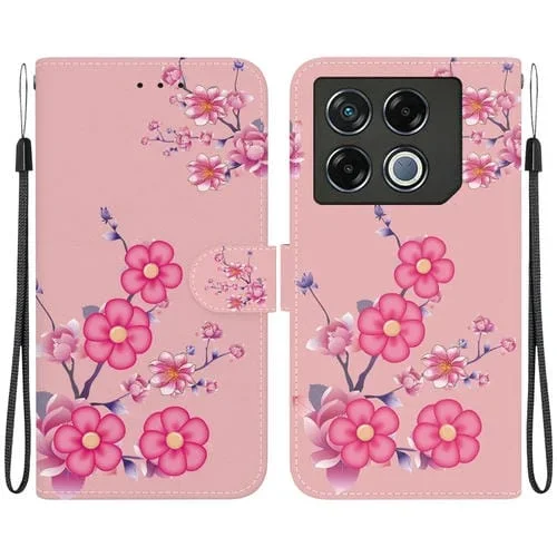 Funda de Cuero para Infinix GT 20 Pro con Dibujo Coloreado y Textura de Cristal (Flores de Cerezo)