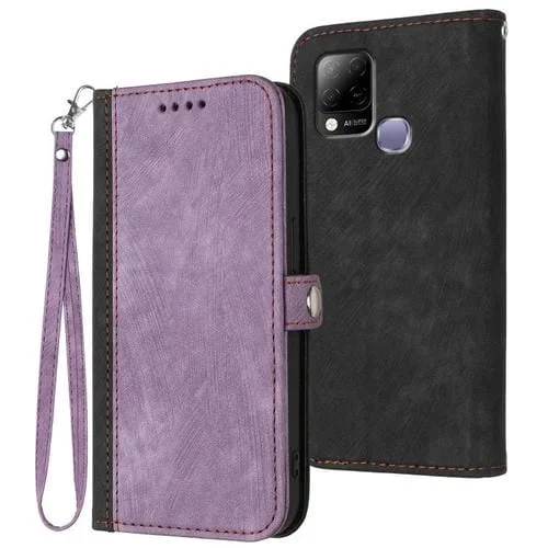 Funda de Cuero para Infinix Hot 10T y Hot 10S con Correa y Hebilla Doble Plegable (Morado)
