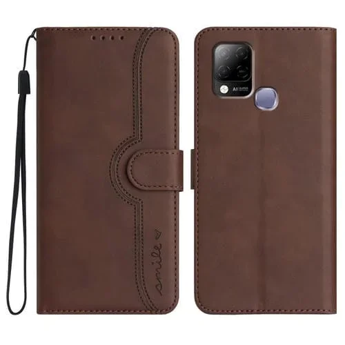 Funda de Cuero para Infinix Hot 10T y Hot 10S con Diseño de Corazón y Tacto Sedoso (Marrón)