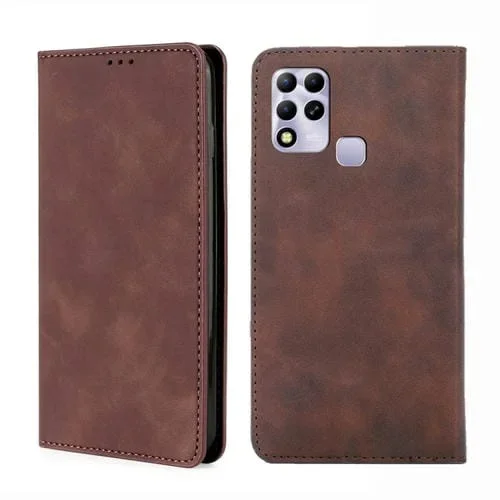 Funda de Cuero para Infinix Hot 11 Ru Versión Skin Feel Magnetic Horizontal Flip (Marrón Oscuro)