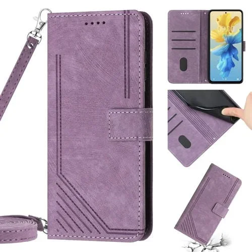 Funda de Cuero para Infinix Hot 11S NFC con Cordón y Diseño Stripe (Púrpura)