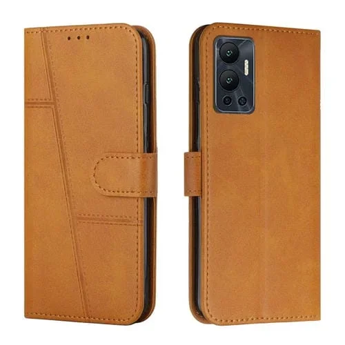 Funda de Cuero para Infinix Hot 12 con Hebilla y Textura de Becerro Cosida (Amarillo)