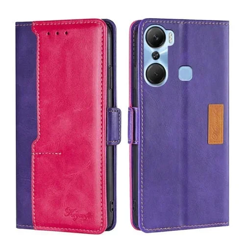 Funda de Cuero para Infinix Hot 12 Pro con Hebilla Lateral y Color de Contraste (Púrpura + Rosa Roja)