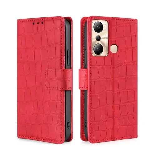 Funda de Cuero para Infinix Hot 20I Skin Feel Cocodrilo con Cierre Magnético (Rojo)