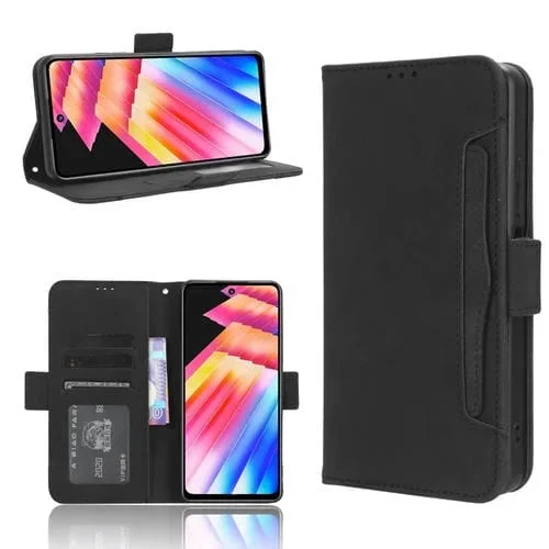 Funda de Cuero para Infinix Hot 30 4G X6831 con Textura Becerro y Ranuras para Tarjetas (Negro)