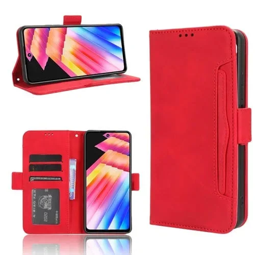 Funda de Cuero para Infinix Hot 30 4G X6831 con Textura Becerro y Ranuras para Tarjetas (Rojo)