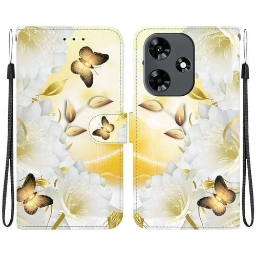 Funda de Cuero para Infinix Hot 30 con Dibujo Coloreado y Textura de Cristal (Epiphyllum de Mariposa Dorada)
