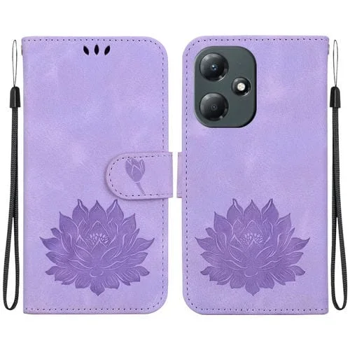 Funda de Cuero para Infinix Hot 30 Play X6835 con Relieve de Loto (Púrpura)