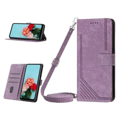 Funda de Cuero para Infinix Hot 30I con Cordón y Patrón Stripe (Púrpura)