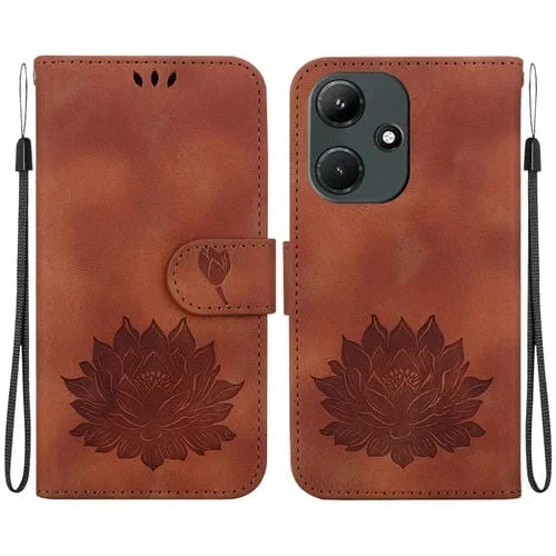 Funda de Cuero para Infinix Hot 30I X669C con Relieve de Loto (Marrón)