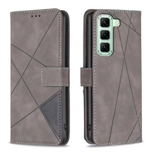 Funda de Cuero para Infinix Hot 50 4G con Textura de Rombos y Hebilla Magnética (Gris)