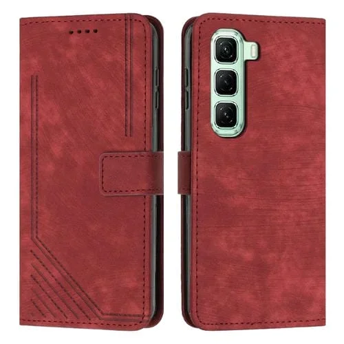 Funda de Cuero para Infinix Hot 50 Pro 4G con Diseño de Rayas y Cordón (Rojo)
