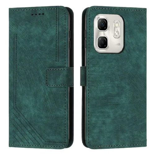 Funda de Cuero para Infinix Hot 50I con Diseño de Rayas y Cordón (Verde)