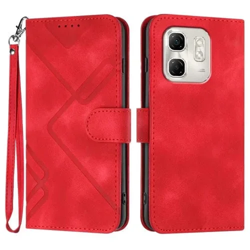 Funda de Cuero para Infinix Hot 50I y Smart 9 con Diseño de Líneas y Tacto Suave (Rojo)