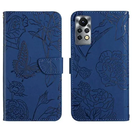 Funda de Cuero para Infinix Note 11 Pro Ht03 con Tapa en Relieve y Diseño Butterfly (Azul)