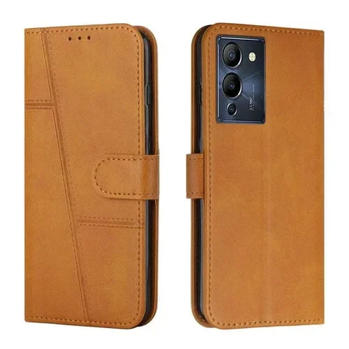 Funda de Cuero para Infinix Note 12 G96 con Hebilla y Textura de Becerro Cosida (Amarillo)