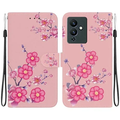 Funda de Cuero para Infinix Note 12 Pro 5G con Dibujo Coloreado y Textura de Cristal (Flores de Cerezo)