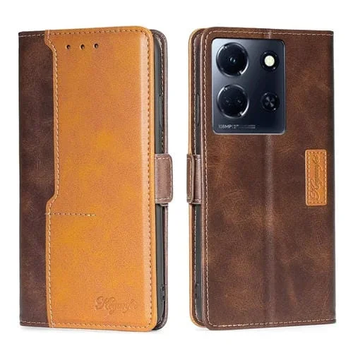 Funda de Cuero para Infinix Note 30 5G con Hebilla Lateral y Color de Contraste (Marrón Oscuro + Dorado)