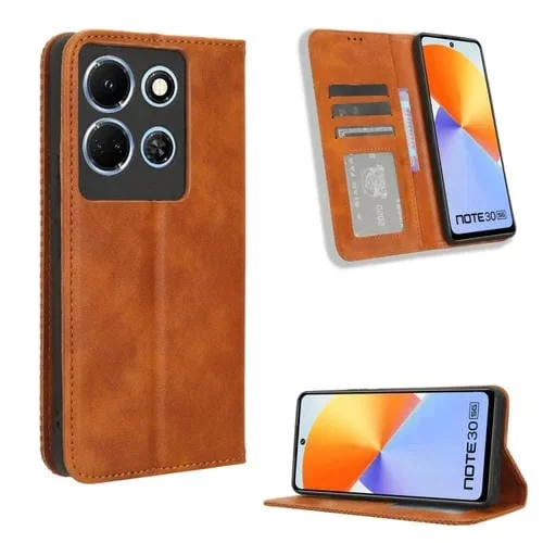 Funda de Cuero para Infinix Note 30 5G con Hebilla Magnética y Textura Retro (Marrón)