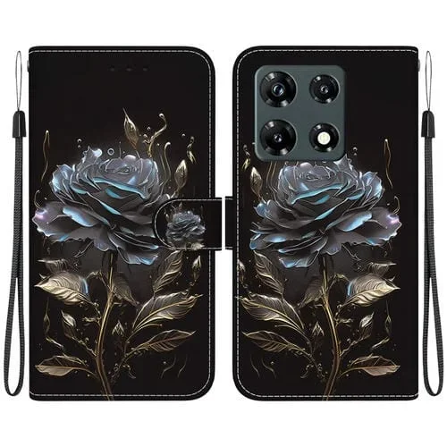 Funda de Cuero para Infinix Note 30 Pro con Dibujo Coloreado y Textura de Cristal (Rosa Negra)