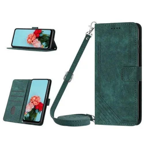 Funda de Cuero para Infinix Note 30 Pro Skin Feel con Cordón y Patrón Stripe (Verde)