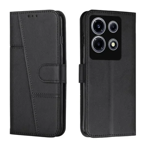Funda de Cuero para Infinix Note 30 Vip con Costura, Becerro, Textura y Hebilla (Negro)