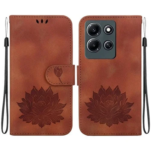 Funda de Cuero para Infinix Note 30I con Relieve de Loto (Marrón)