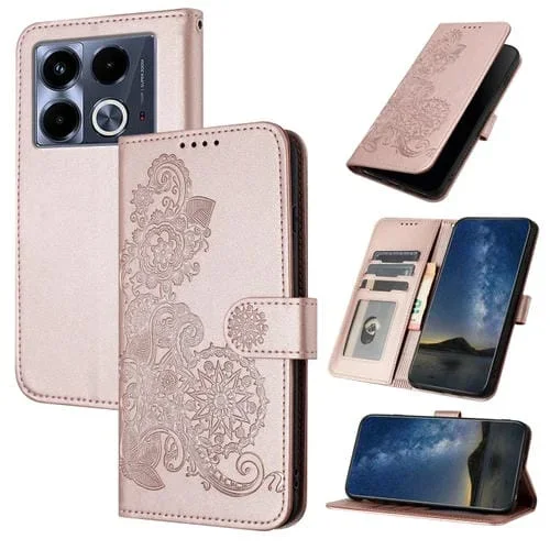 Funda de Cuero para Infinix Note 40 4G Datura Flower con Tapa en Relieve (Oro Rosa)