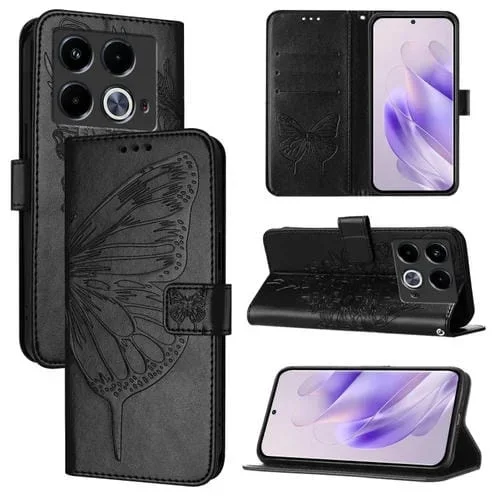 Funda de Cuero para Infinix Note 40 5G con Mariposa en Relieve (Negro)