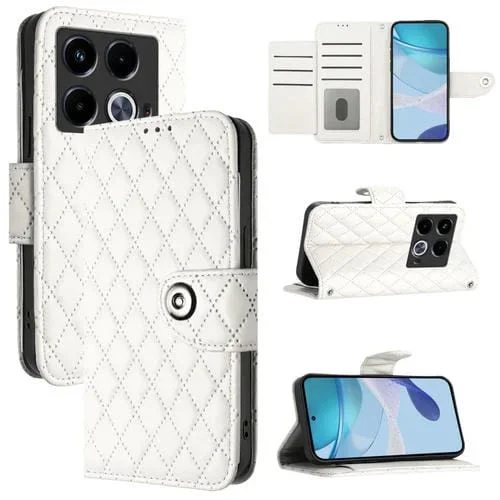 Funda de Cuero para Infinix Note 40 5G con Tapa, Textura Romboidal y Cordón (Blanco)