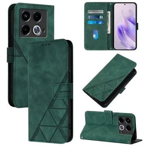 Funda de Cuero para Infinix Note 40 5G Crossbody con Tapa en Relieve 3D (Verde Oscuro)