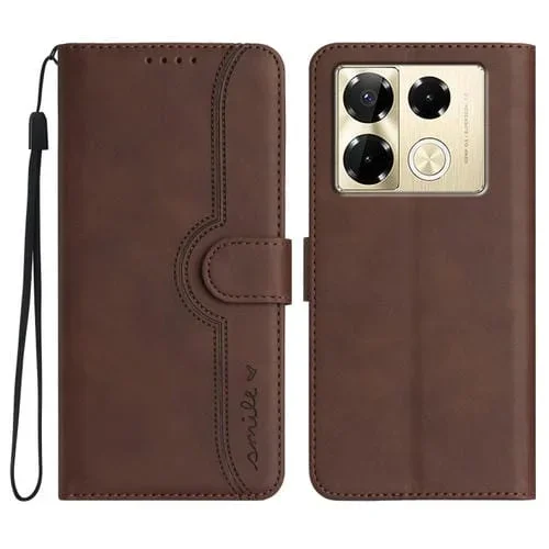 Funda de Cuero para Infinix Note 40 Pro 4G y 5G con Patrón de Corazón (Marrón)