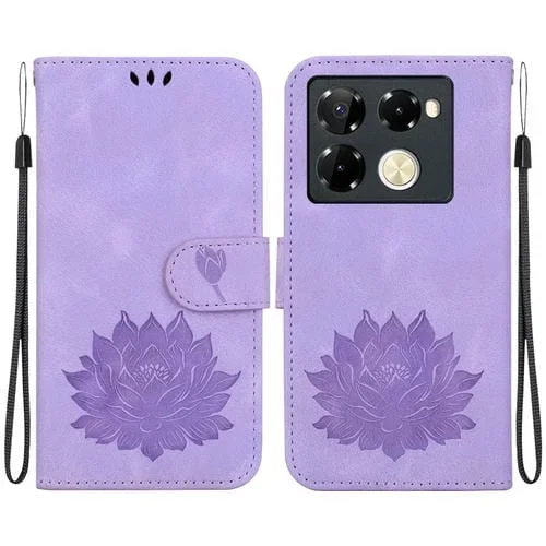 Funda de Cuero para Infinix Note 40 Pro 4G y 5G con Relieve de Loto (Púrpura)