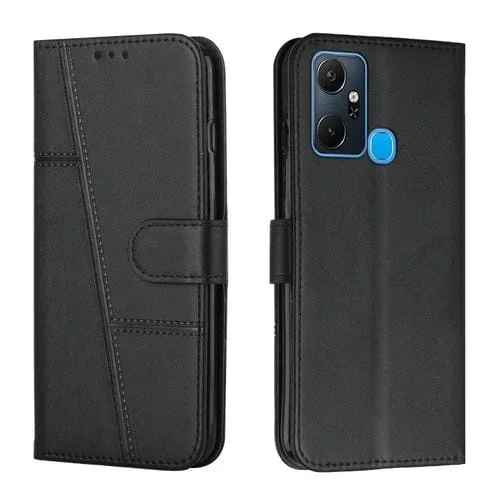 Funda de Cuero para Infinix Smart 6 Plus con Costura y Hebilla (Negro)