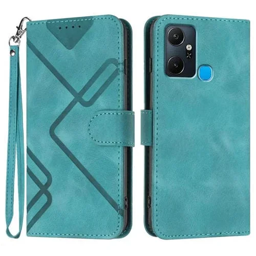 Funda de Cuero para Infinix Smart 6 Plus con Diseño de Líneas Indias (Azul Claro)