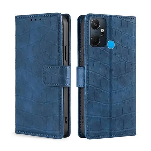 Funda de Cuero para Infinix Smart 6 Plus Skin Feel Cocodrilo con Cierre Magnético (Azul)
