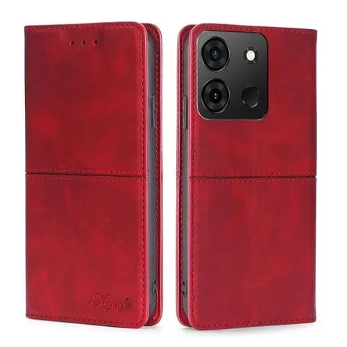 Funda de Cuero para Infinix Smart 7 con Tapa Horizontal Magnética y Textura de Vaca (Rojo)