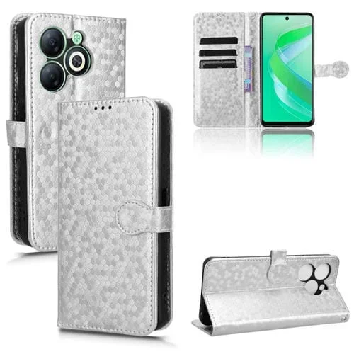Funda de Cuero para Infinix Smart 8 con Textura de Punto de Panal (Plata)