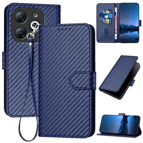 Funda de Cuero para Infinix Smart 8 Yx0070 con Hebilla de Fibra de Carbono y Cordón (Azul Real)