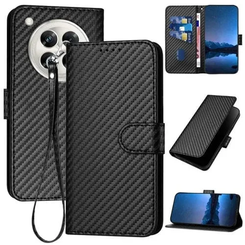 Funda de Cuero para Infinix Zero 40 4G y 5G Yx0070 con Hebilla de Fibra de Carbono y Cordón (Negro)