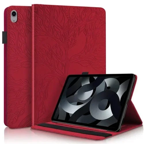 Funda de Cuero para iPad 2022 Life Tree Series con Tapa Horizontal y Soporte (Rojo)